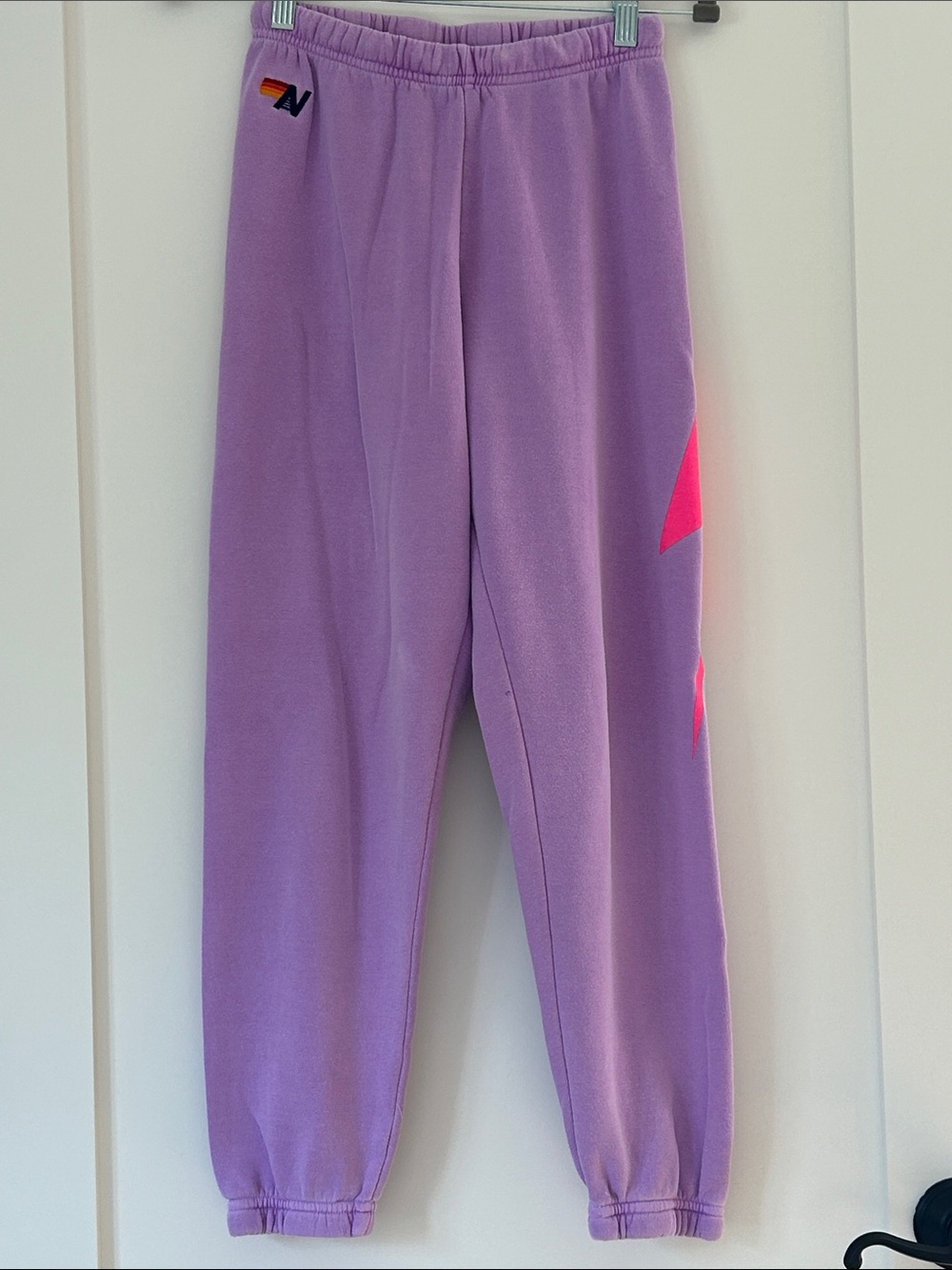 Aviator Nation Purple Track Pants with Neon Pink Accent